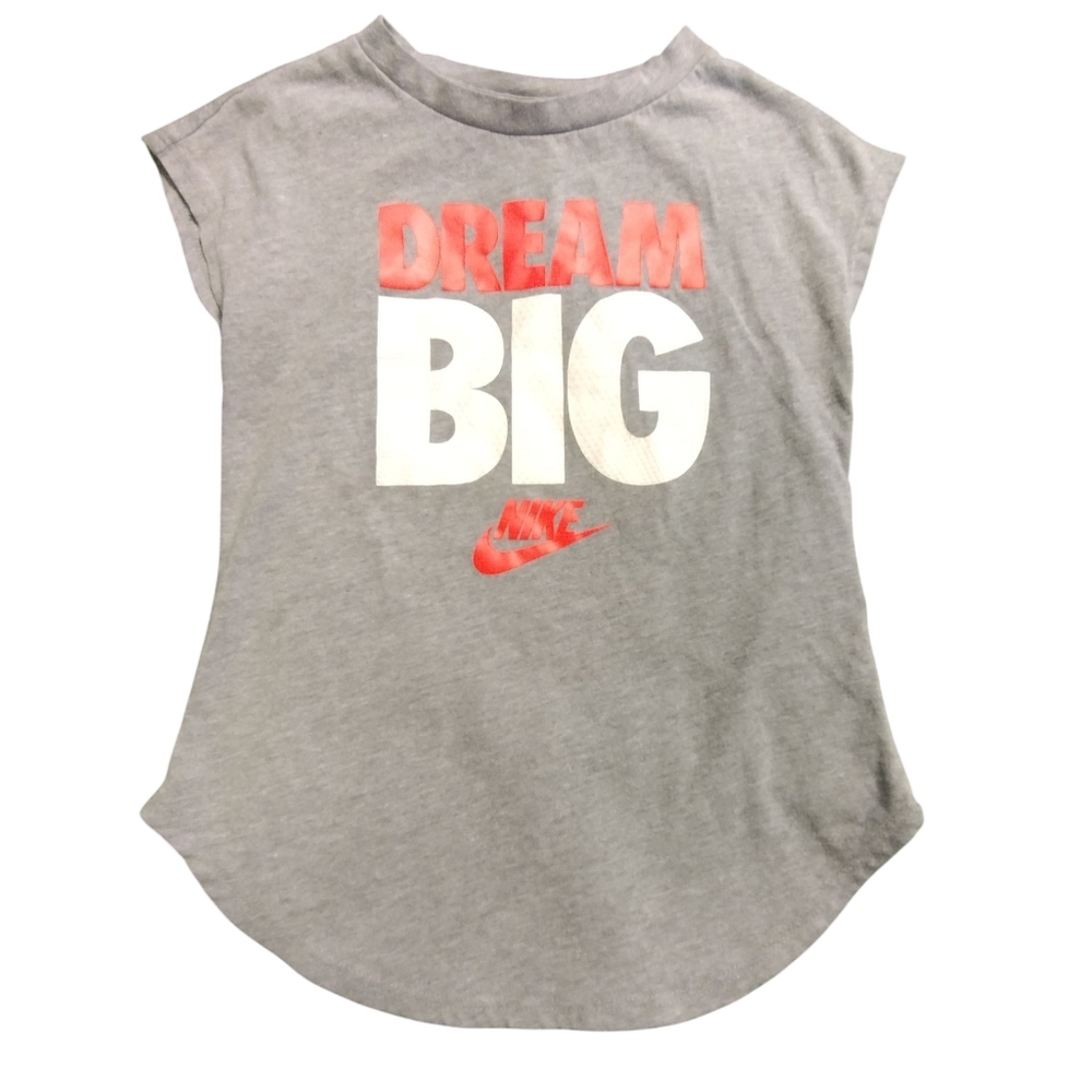 EUC Nike Girls Gray Tee with Pink & White Print Sleeveless Lightweight SMALL